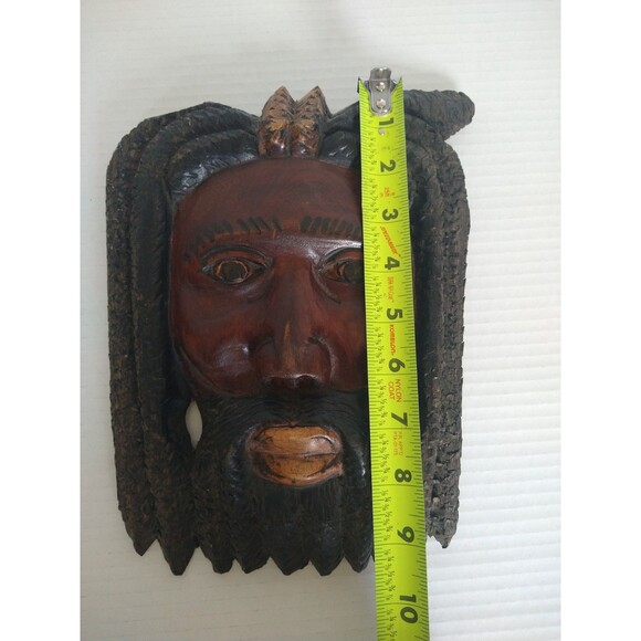 Vintage Jamaican Hand Carved Wood Mask Rasta Art Sculpture 9 x 6.5” Boho Tribal - Picture 3 of 16